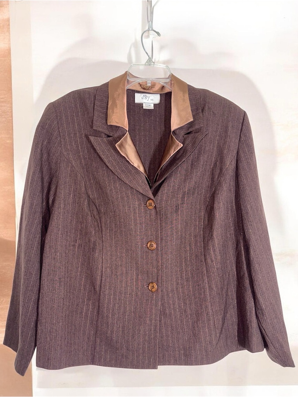 dBy Brown Pinstripe Blazer with Satin-Look Removable Trim Collar size 22W